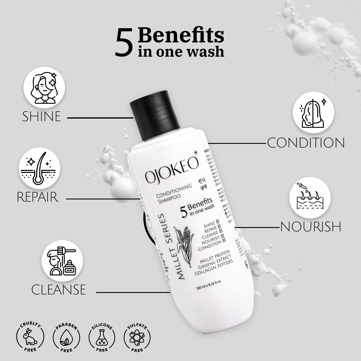 Millet Powered CONDITONING SHAMPOO 250 ml GINSENG | COLLAGEN PEPTIDES | MILLET PROTEIN