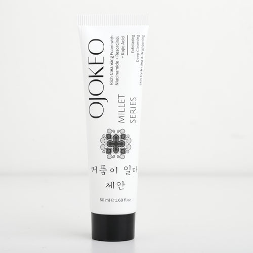 OJOKEO Millet-Powered Face Wash with Niacinamide + Resorcinol + Kojic Acid | Gently Exfoliates | Evens Skin Tone | Boosts Glow | 50 gm