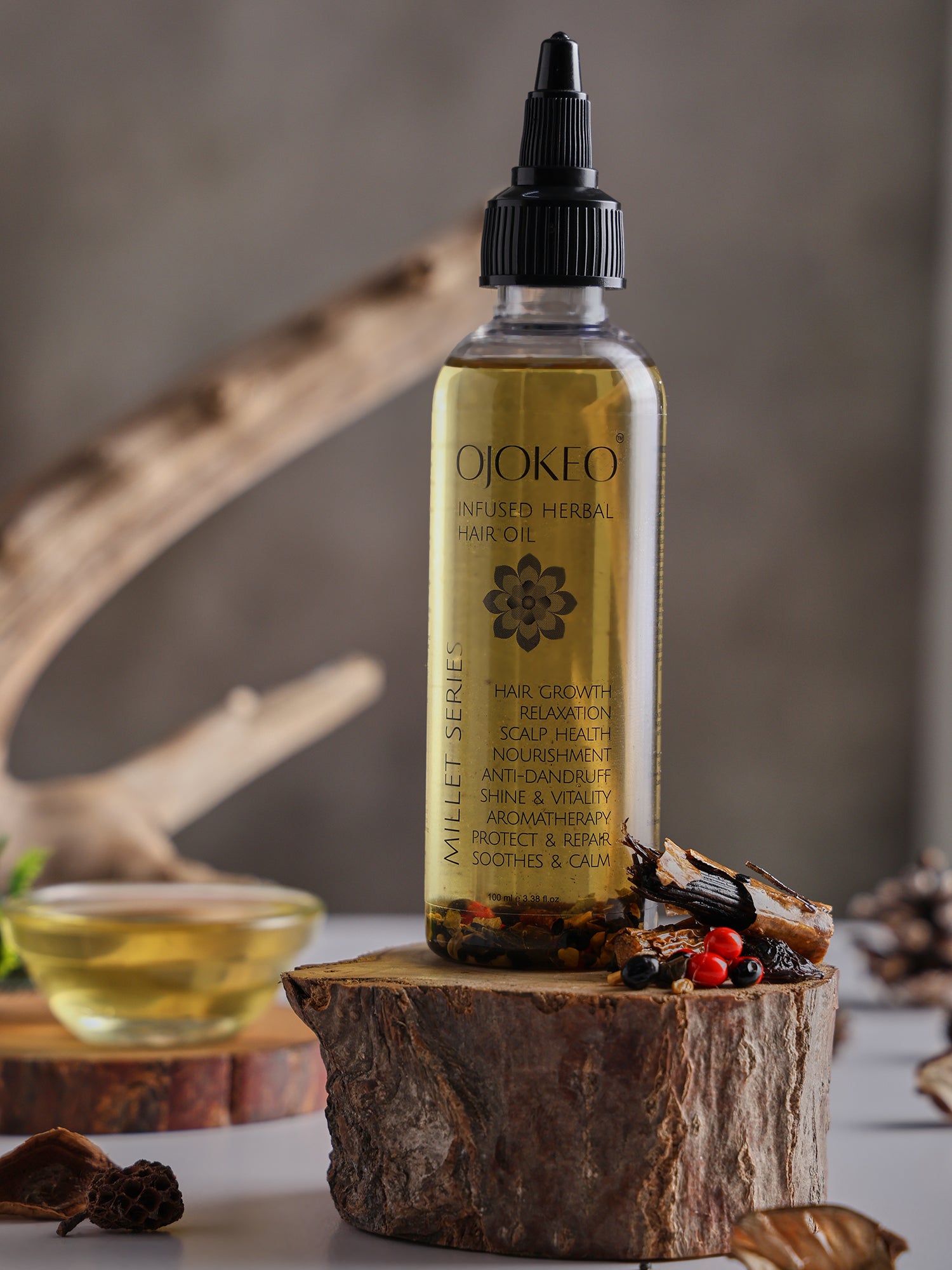 OJOKEO Millet-Powered Infused Herbal Hair Oil | Ultimate Herbal Blend for Hair Growth & Shine | 100 ml