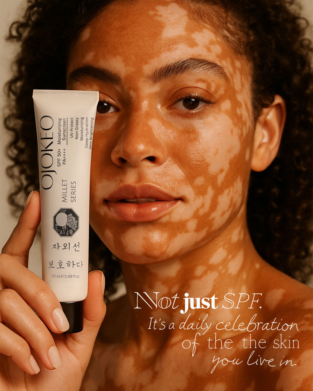 OJOKEO Millet-Powered SPF 50 + PA++++ Moisturizing Sunscreen with Niacinamide + Kojic Acid + Allantoin | 50 gm