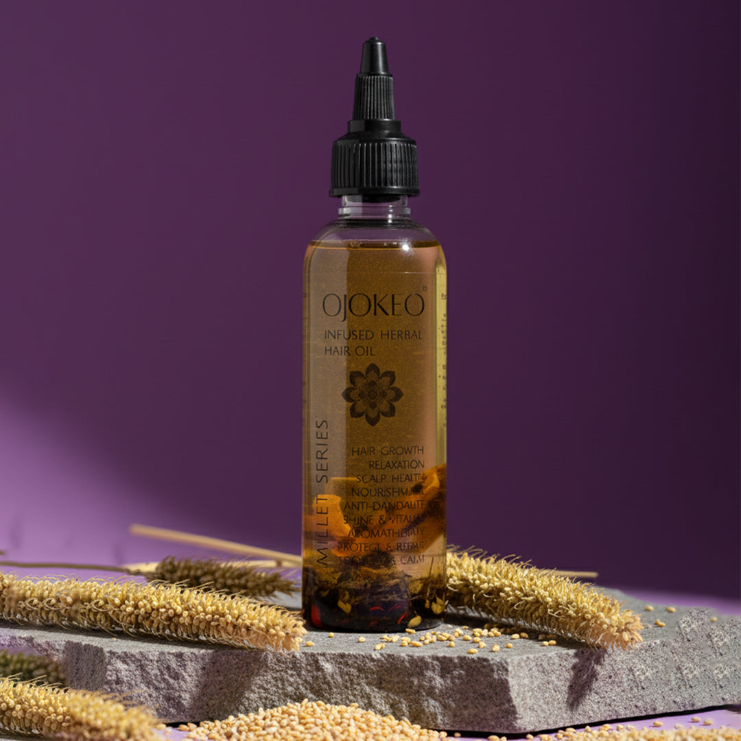 OJOKEO Millet-Powered Infused Herbal Hair Oil | Ultimate Herbal Blend for Hair Growth & Shine | 100 ml