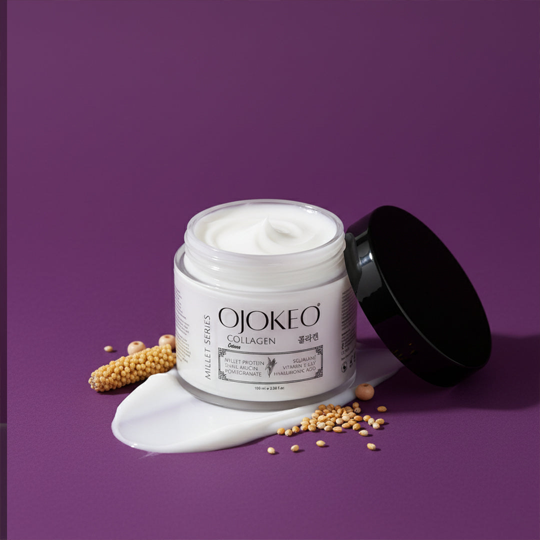 OJOKEO Millet-Powered Collagen Creme | Powerful Anti-Ageing & Hydration with Pomegranate, Snail Mucin, Squalane & Hyaluronic Acid | 100 ml