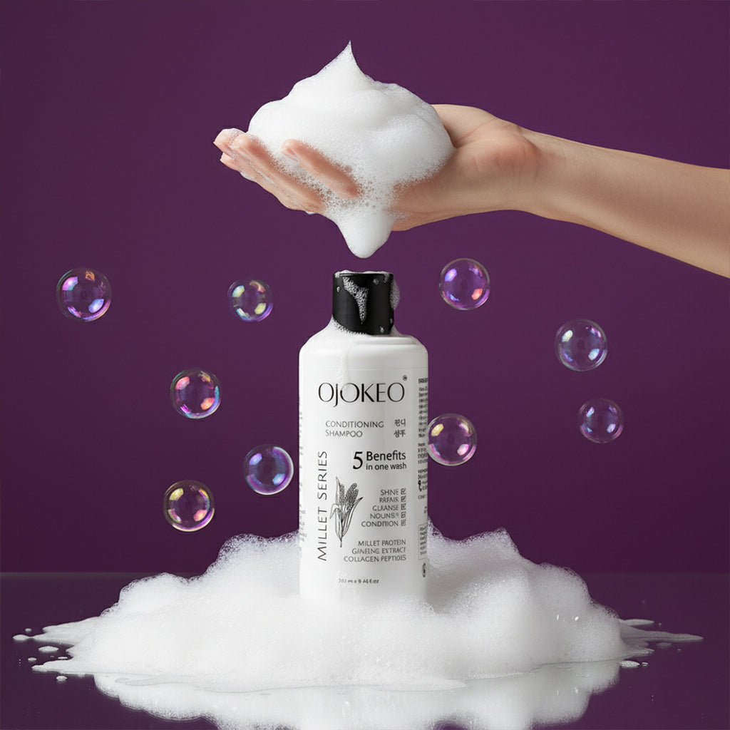 OJOKEO Millet Powered 5 in 1 Conditioning Shampoo | GINSENG | COLLAGEN PEPTIDES | MILLET PROTEIN | 250 ml